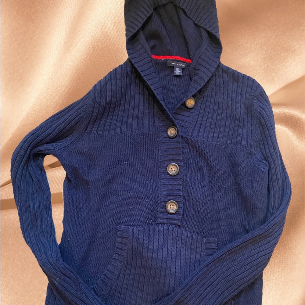 Tommy Hilfiger size L knitted hoodie. Navy blue